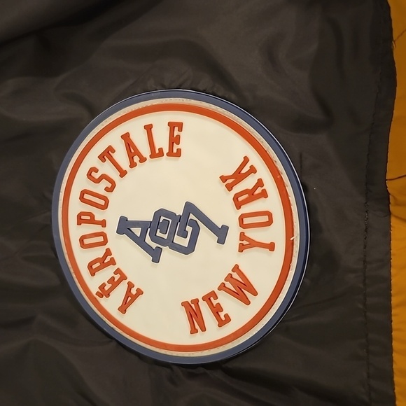 NWT Aeropostale Men Zip Windbreaker Hoodie Drawstring Logo Gold Black Large - Picture 10 of 15